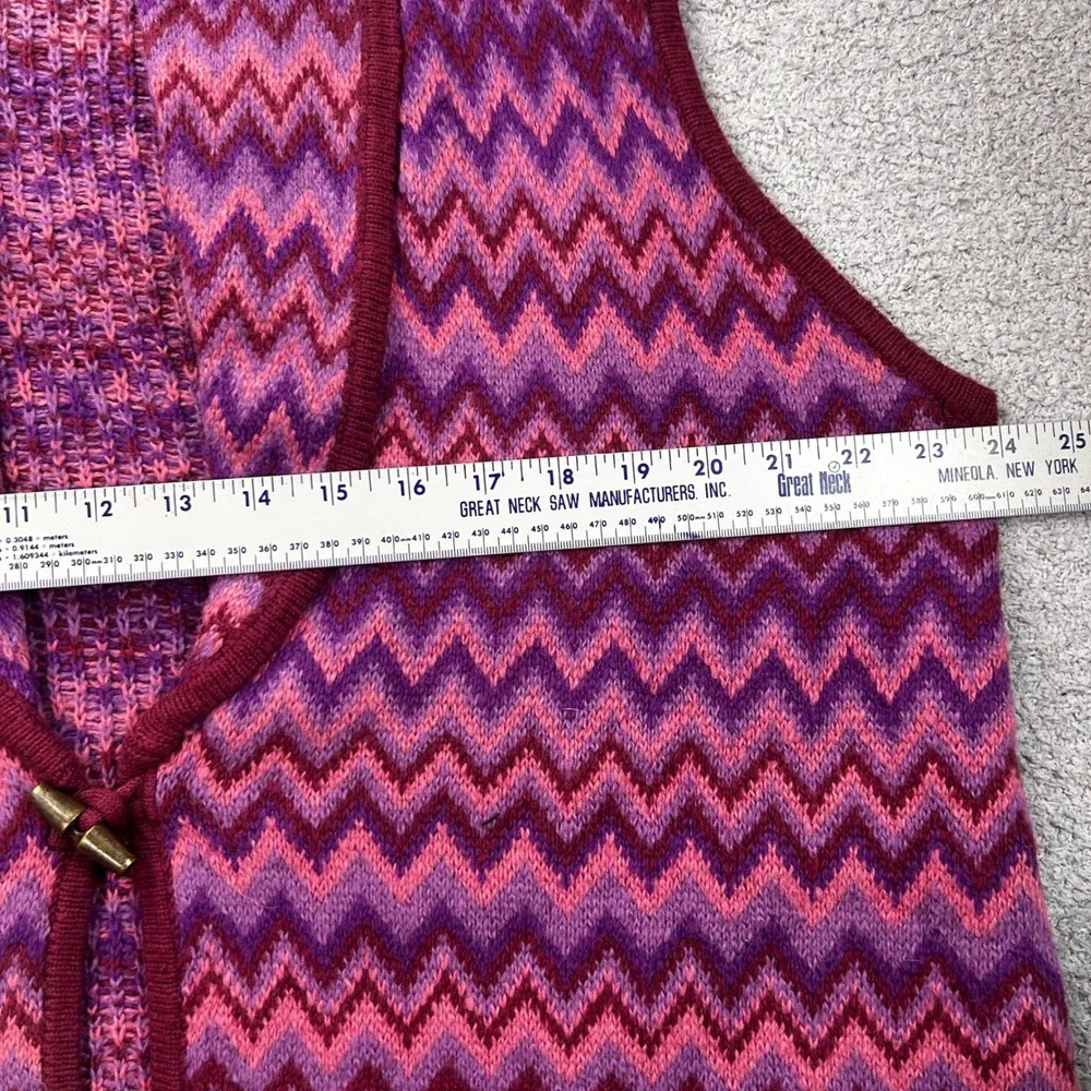 Liz Claiborne Vest Chevron Knit Toggle Pink Purple One Size Boho Retro Preppy